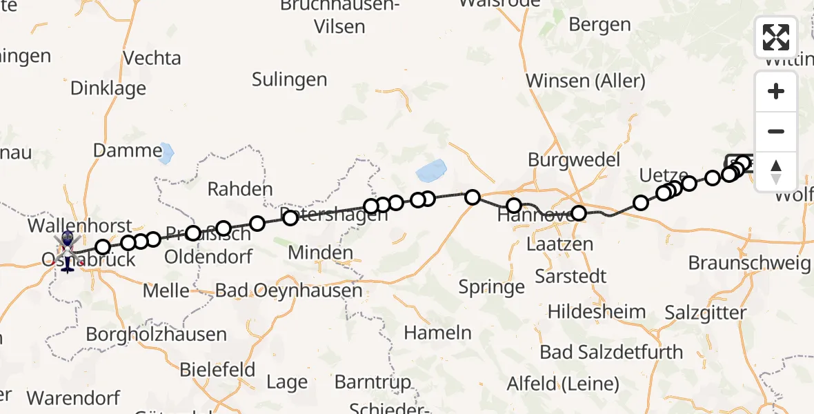 Flugroute Polizeihubschrauber Gifhorn Bundespolizei Hubschrauberlandeplatz - Atterheide Flugplatz, 13 Mai 2026, 12:40