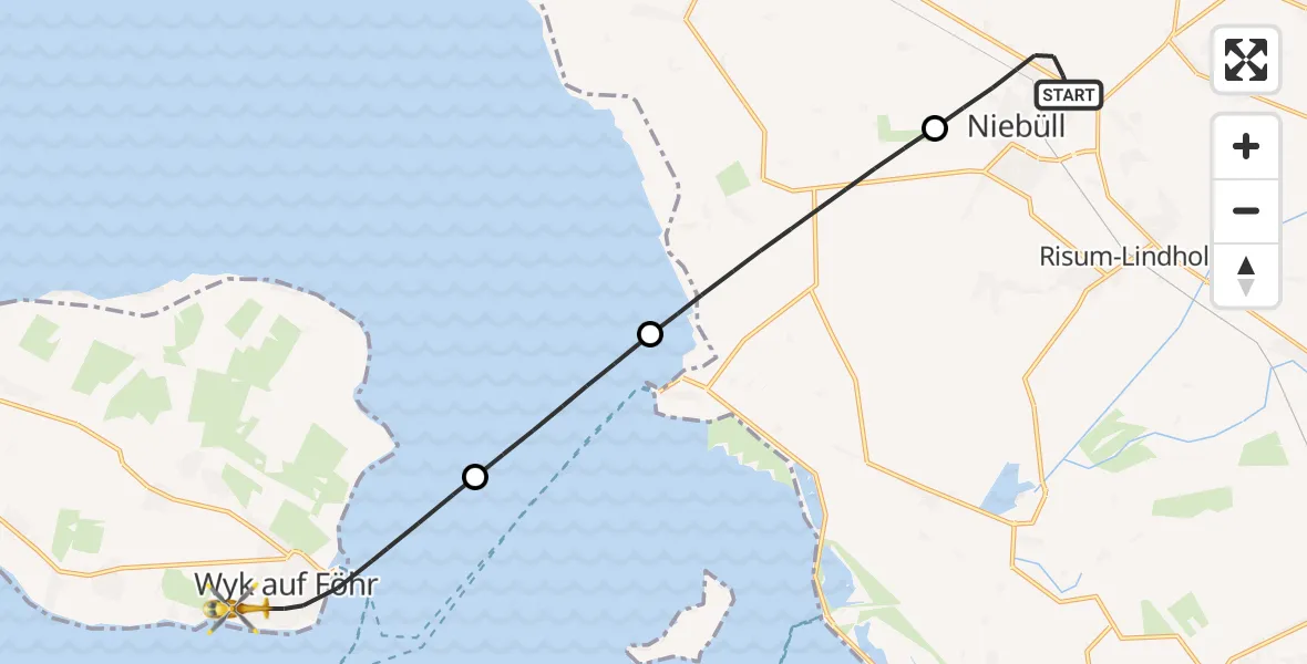 Flugroute Rettungshubschrauber Niebüll - Wyk auf Föhr, 13 Mai 2026, 12:48