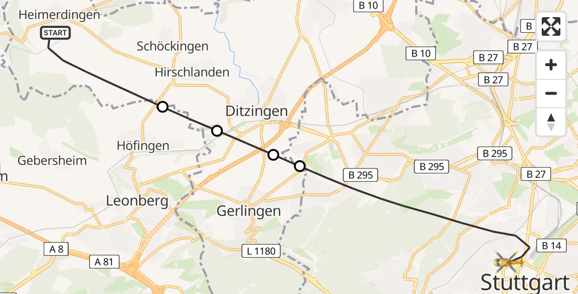 Flugroute Rettungshubschrauber Ditzingen - Stuttgart, 13 Mai 2026, 12:51