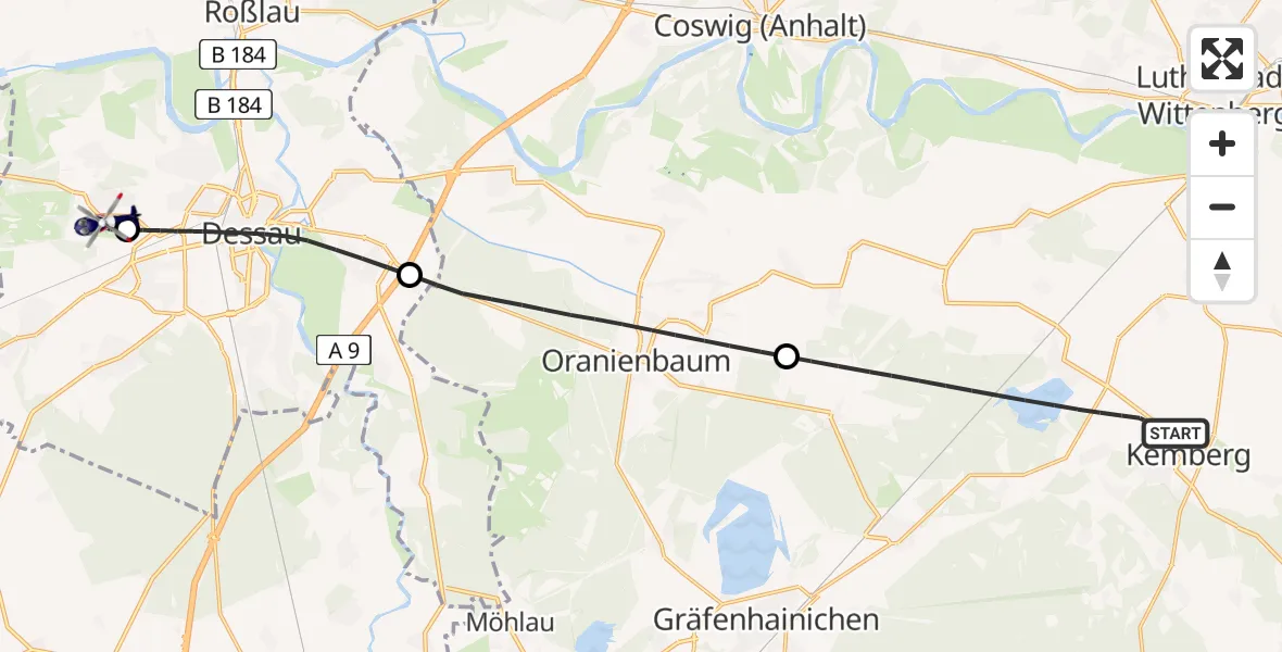 Flugroute Polizeihubschrauber Kemberg - Dessau Flugplatz, 13 Mai 2026, 12:53