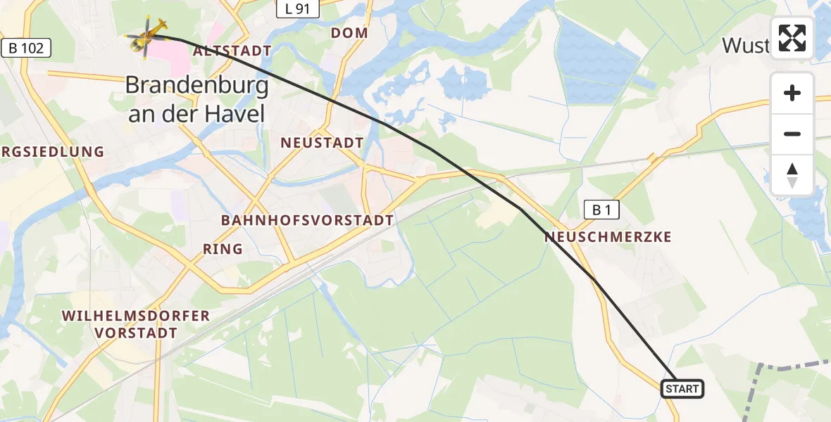 Flugroute Rettungshubschrauber Brandenburg an der Havel - Brandenburg an der Havel, 13 Mai 2026, 12:53