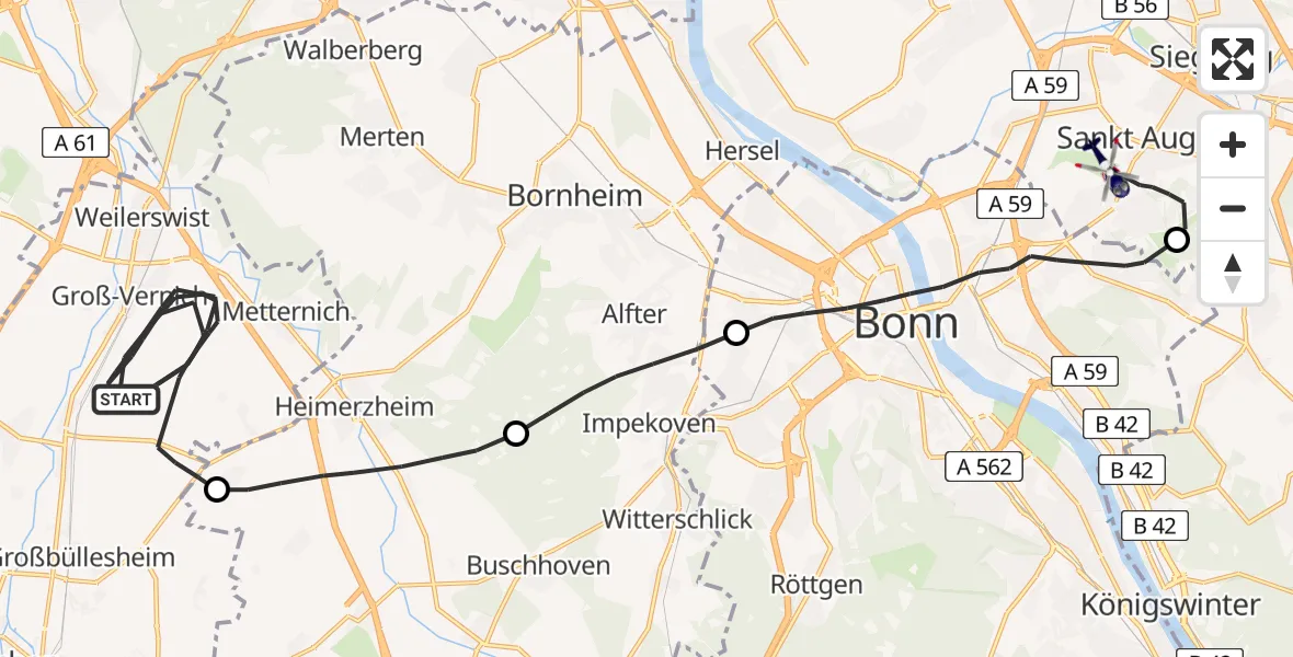 Flugroute Polizeihubschrauber Weilerswist - Sankt Augustin, 13 Mai 2026, 13:03