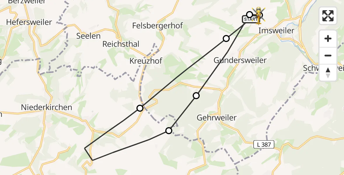 Flugroute Rettungshubschrauber Imsweiler - Imsweiler UL, 13 Mai 2026, 13:15