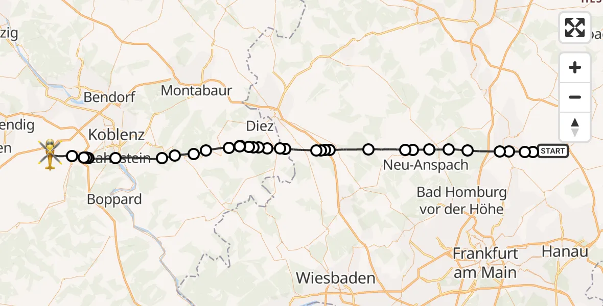 Flugroute Ambulanzhubschrauber Florstadt - Lonnig, 13 Mai 2026, 13:39