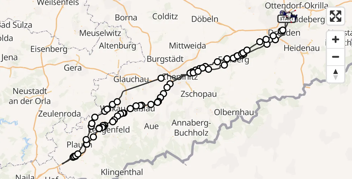 Flugroute Polizeihubschrauber Dresden - Dresden Bundespolizei Hubschrauberlandeplatz, 13 Mai 2026, 13:59