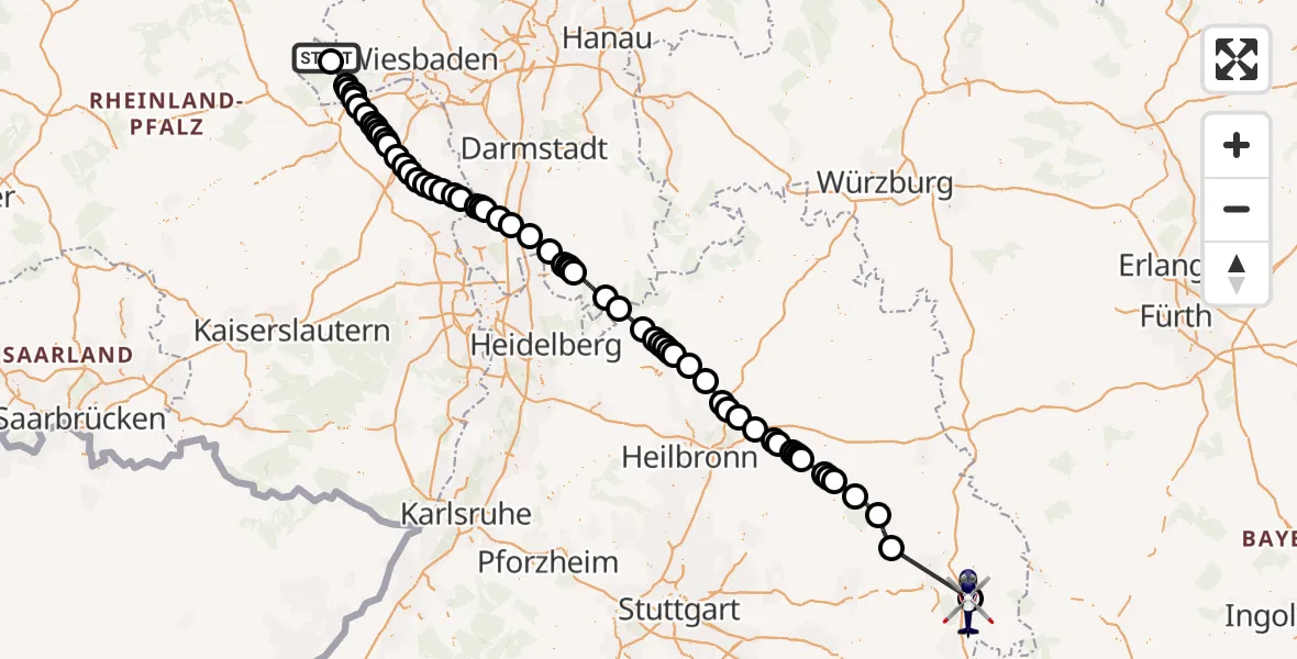 Flugroute Polizeihubschrauber Lorch - Neresheim, 13 Mai 2026, 14:00