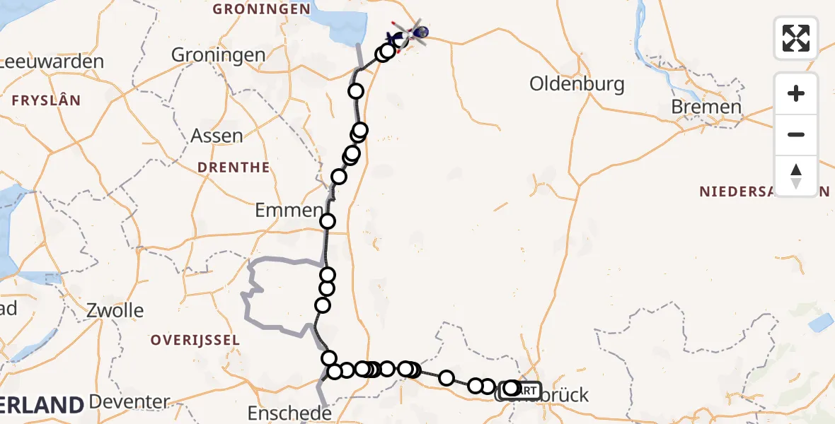 Flugroute Polizeihubschrauber Osnabrück - Leer (Ostfriesland), 13 Mai 2026, 14:01