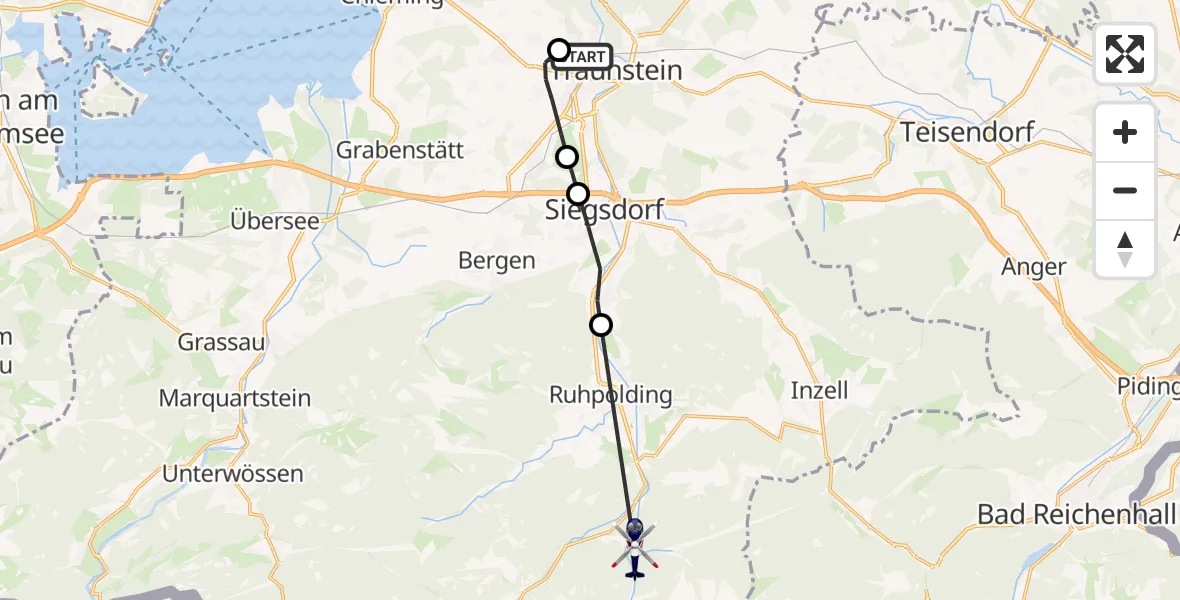 Flugroute Polizeihubschrauber Traunstein Hospital - Ruhpolding, 13 Mai 2026, 14:29