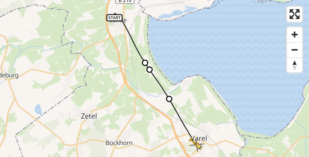 Flugroute Rettungshubschrauber Sande - Varel, 13 Mai 2026, 14:38