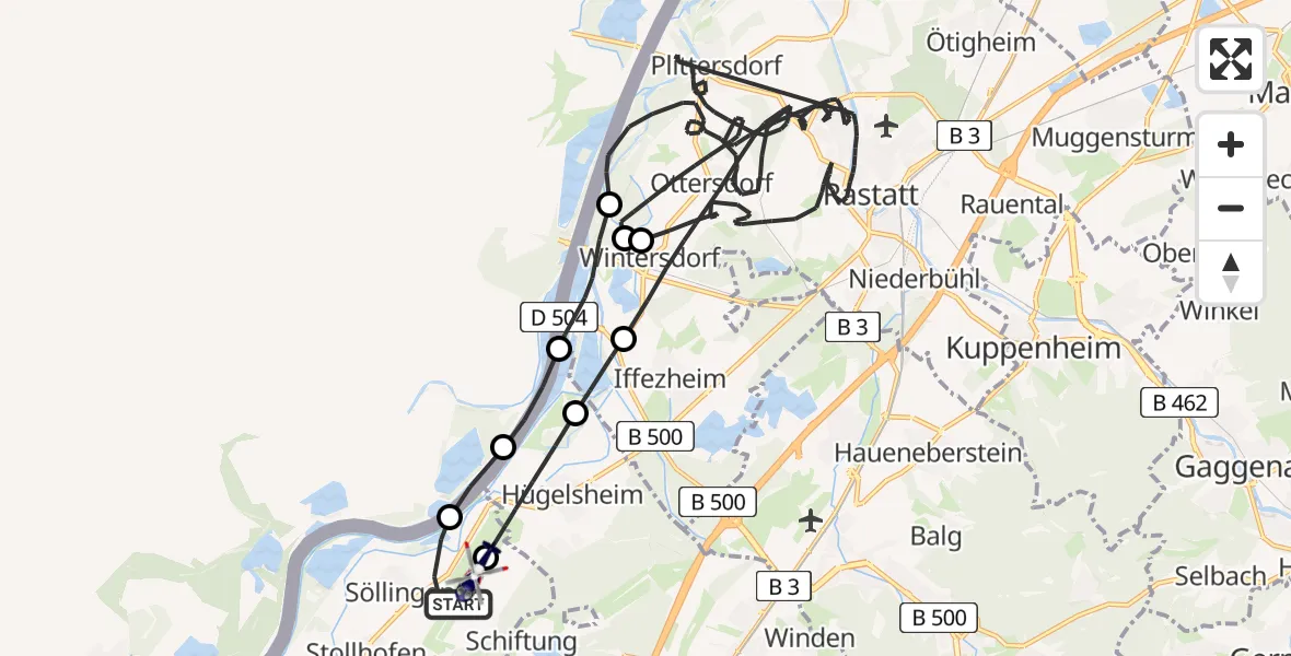 Flugroute Polizeihubschrauber Karlsruhe Baden-Baden Flughafen - Karlsruhe Baden-Baden Flughafen, 13 Mai 2026, 14:44
