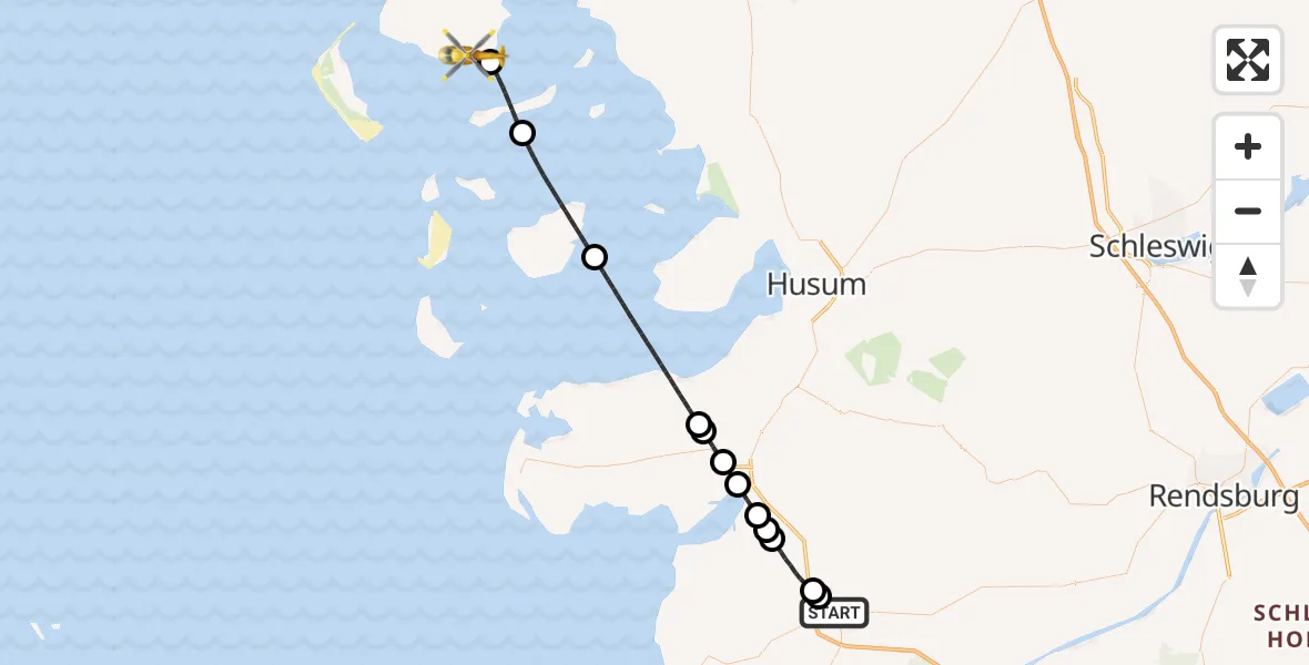 Flugroute Rettungshubschrauber Heide - Wyk auf Föhr, 13 Mai 2026, 14:45