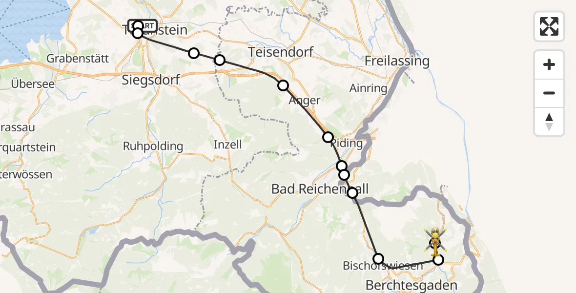 Flugroute Rettungshubschrauber Traunstein Hospital - Marktschellenberg, 13 Mai 2026, 14:51