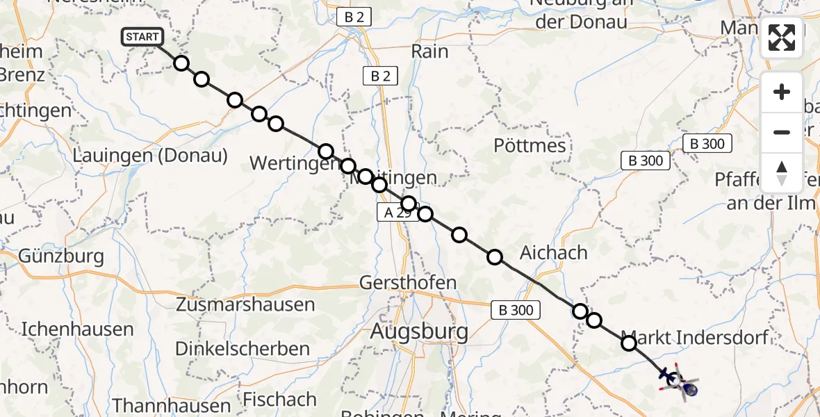 Flugroute Polizeihubschrauber Dischingen - Schwabhausen, 13 Mai 2026, 14:55