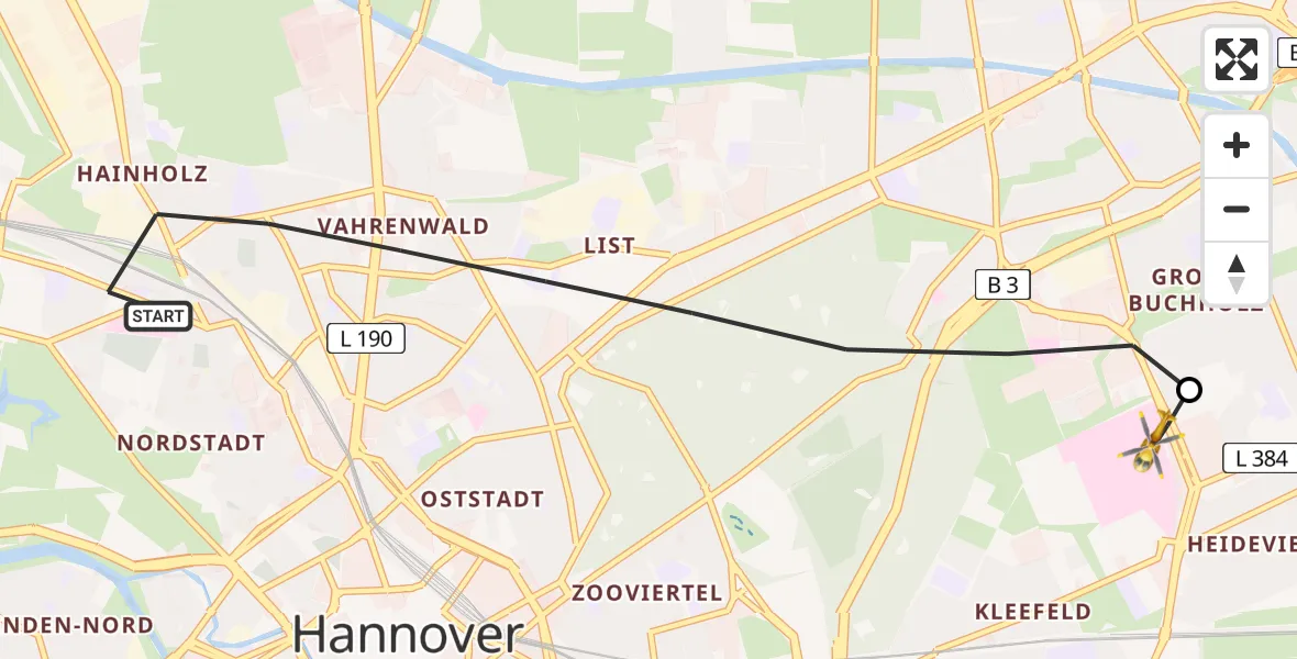 Flugroute Rettungshubschrauber Hannover - Hannover Luftrettung Hubschrauberlandeplatz (Christoph 4), 13 Mai 2026, 15:03
