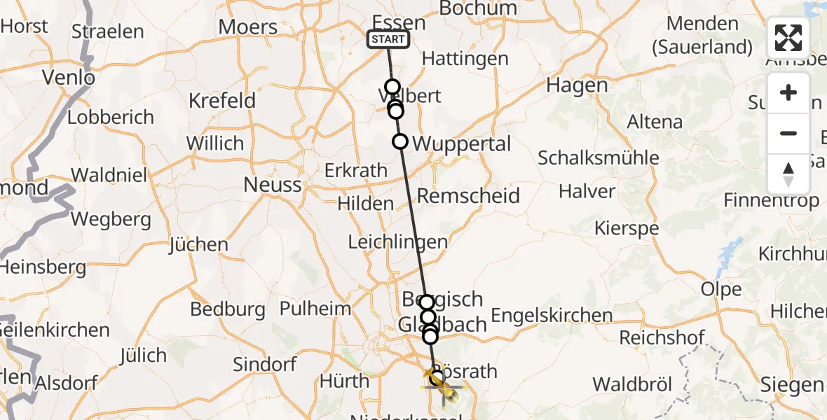 Flugroute Rettungshubschrauber Essen - Köln Bonn Flughafen, 13 Mai 2026, 15:06