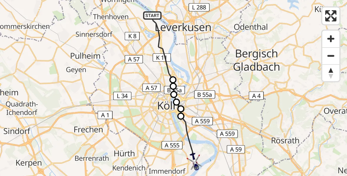 Flugroute Polizeihubschrauber Köln - Köln, 13 Mai 2026, 15:08