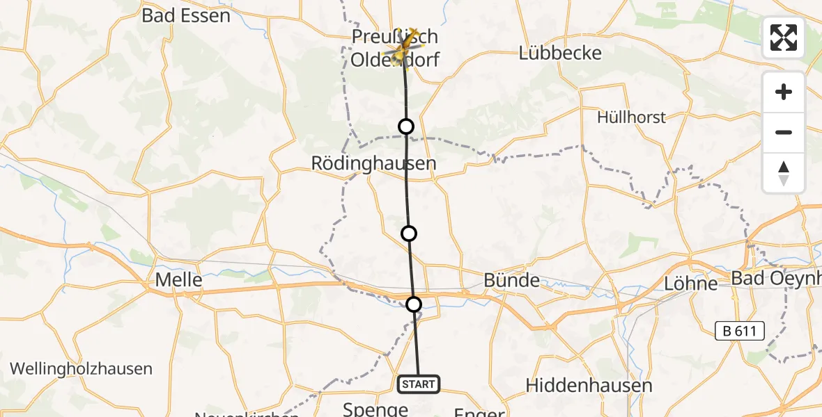 Flugroute Rettungshubschrauber Enger - Preußisch Oldendorf, 13 Mai 2026, 15:21