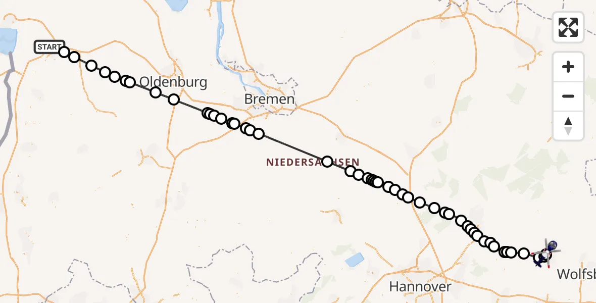 Flugroute Polizeihubschrauber Leer (Ostfriesland) - Gifhorn Bundespolizei Hubschrauberlandeplatz, 13 Mai 2026, 15:27