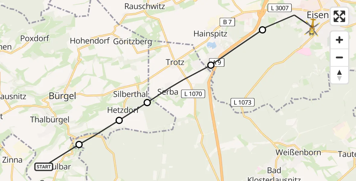 Flugroute Rettungshubschrauber Bürgel - Eisenberg, 13 Mai 2026, 15:29