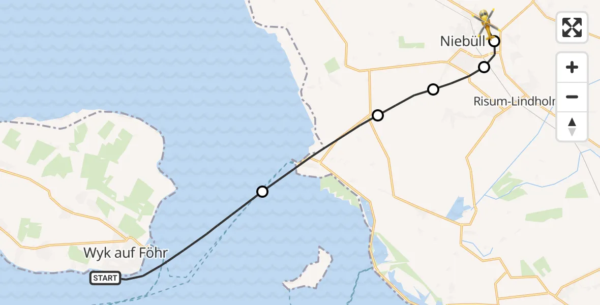 Flugroute Rettungshubschrauber Wyk auf Föhr - Niebüll, 13 Mai 2026, 15:30