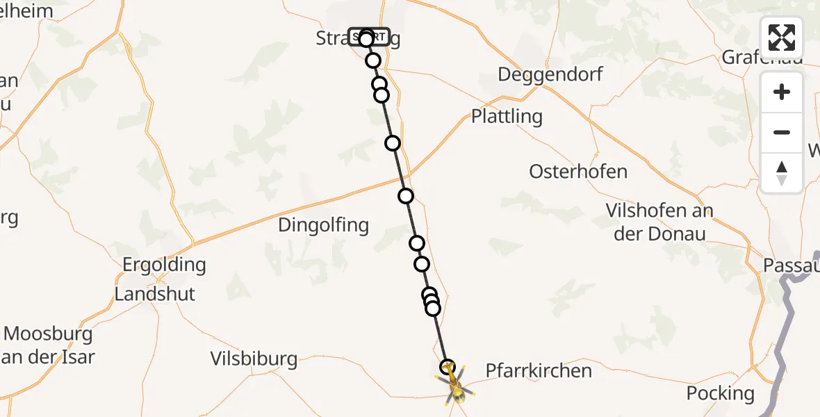 Flugroute Rettungshubschrauber Sankt Elisabeth Hospital Straubing - Eggenfelden, 13 Mai 2026, 15:38