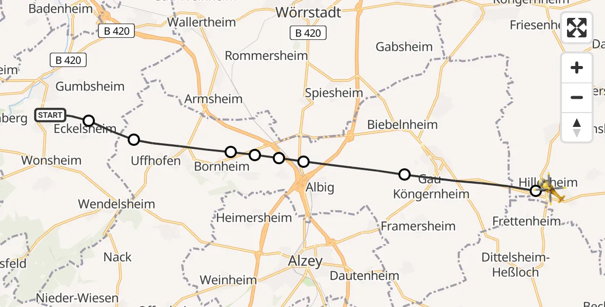 Flugroute Rettungshubschrauber Siefersheim - Hillesheim, 13 Mai 2026, 15:46