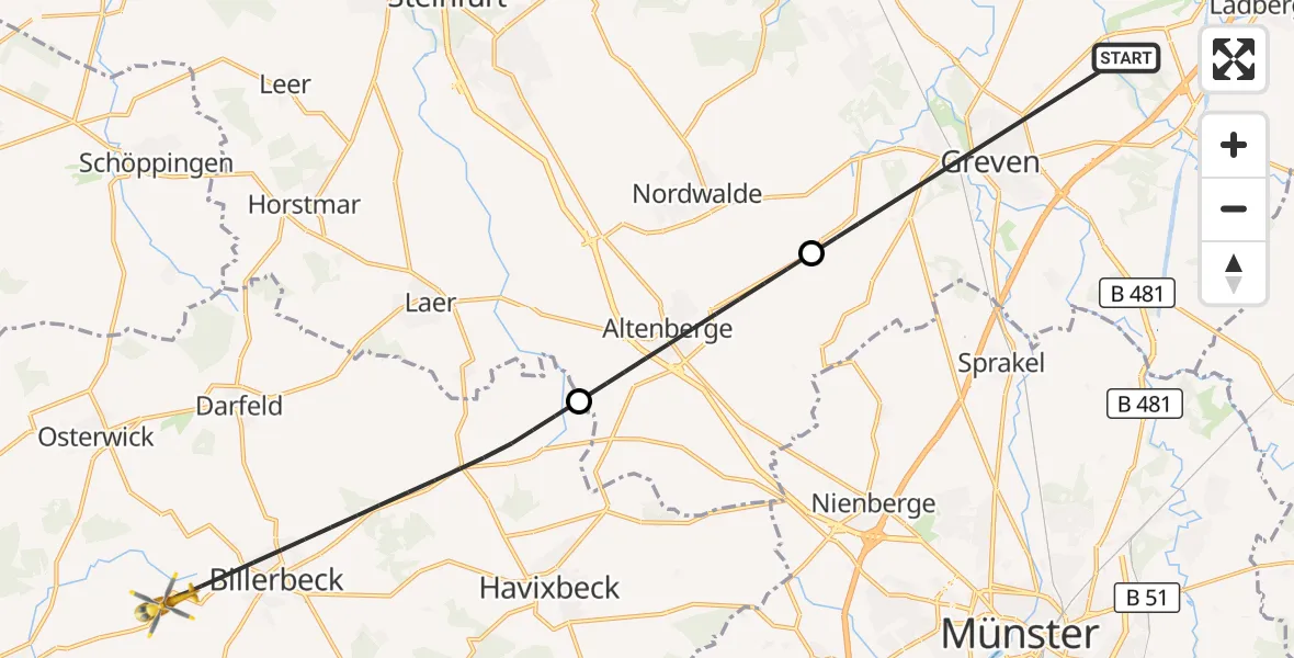 Flugroute Ambulanzhubschrauber Greven - Billerbeck, 13 Mai 2026, 16:01