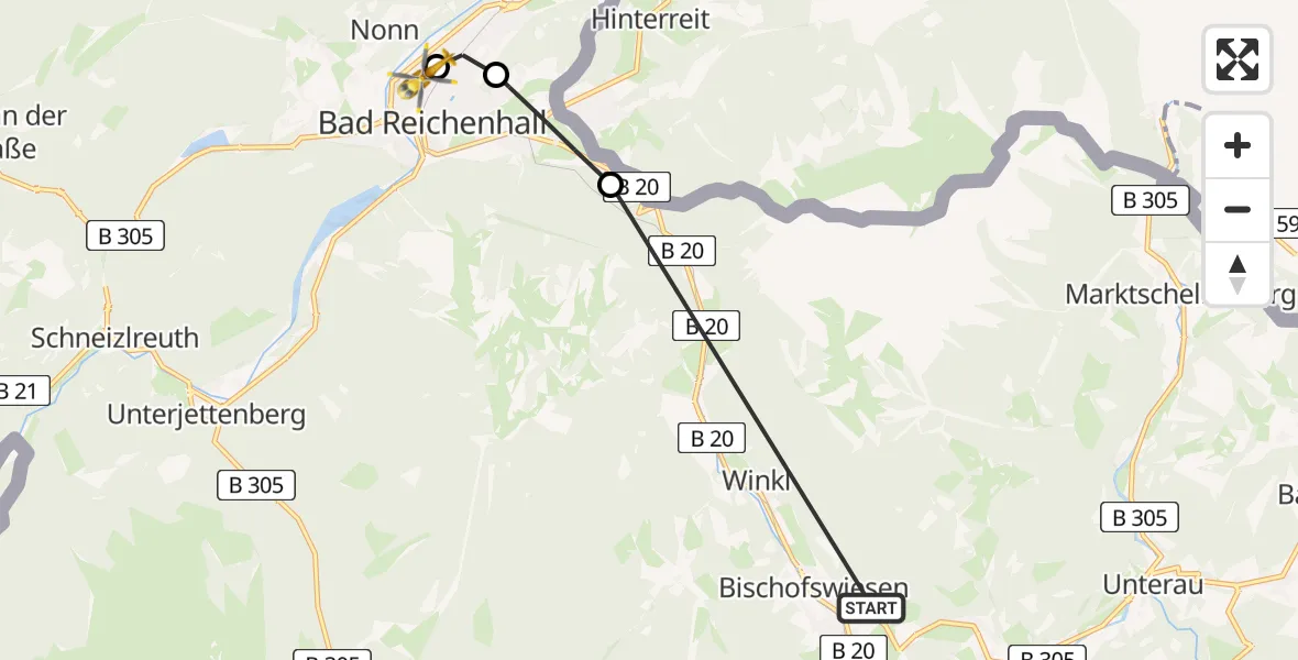 Flugroute Rettungshubschrauber Bischofswiesen - Bad Reichenhall Hospital, 13 Mai 2026, 16:01
