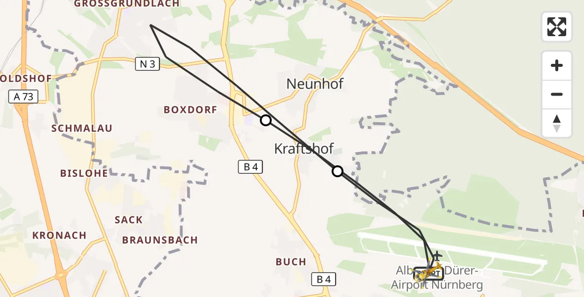 Flugroute Ambulanzhubschrauber Flughafen Nuremberg - Flughafen Nuremberg, 13 Mai 2026, 16:05