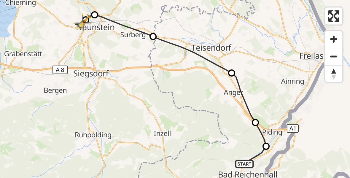 Flugroute Rettungshubschrauber Bad Reichenhall - Traunstein Hospital, 13 Mai 2026, 16:21