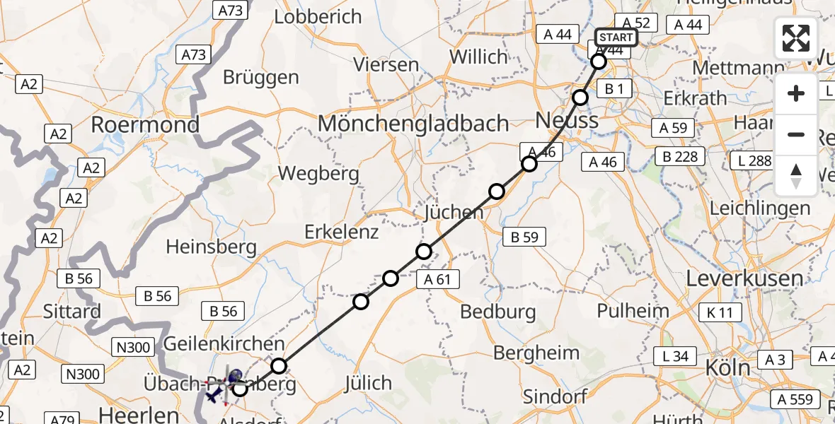 Flugroute Polizeihubschrauber Düsseldorf Flughafen - Übach-Palenberg, 13 Mai 2026, 16:25