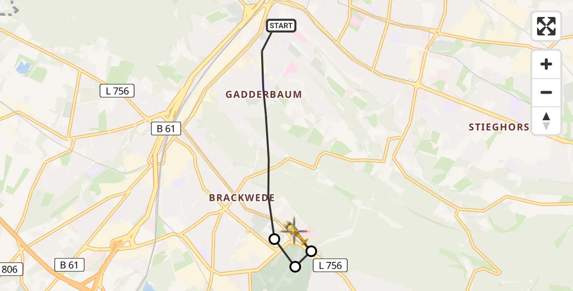 Flugroute Rettungshubschrauber Bielefeld - Luftrettungszentrum Bielefeld, 13 Mai 2026, 16:29
