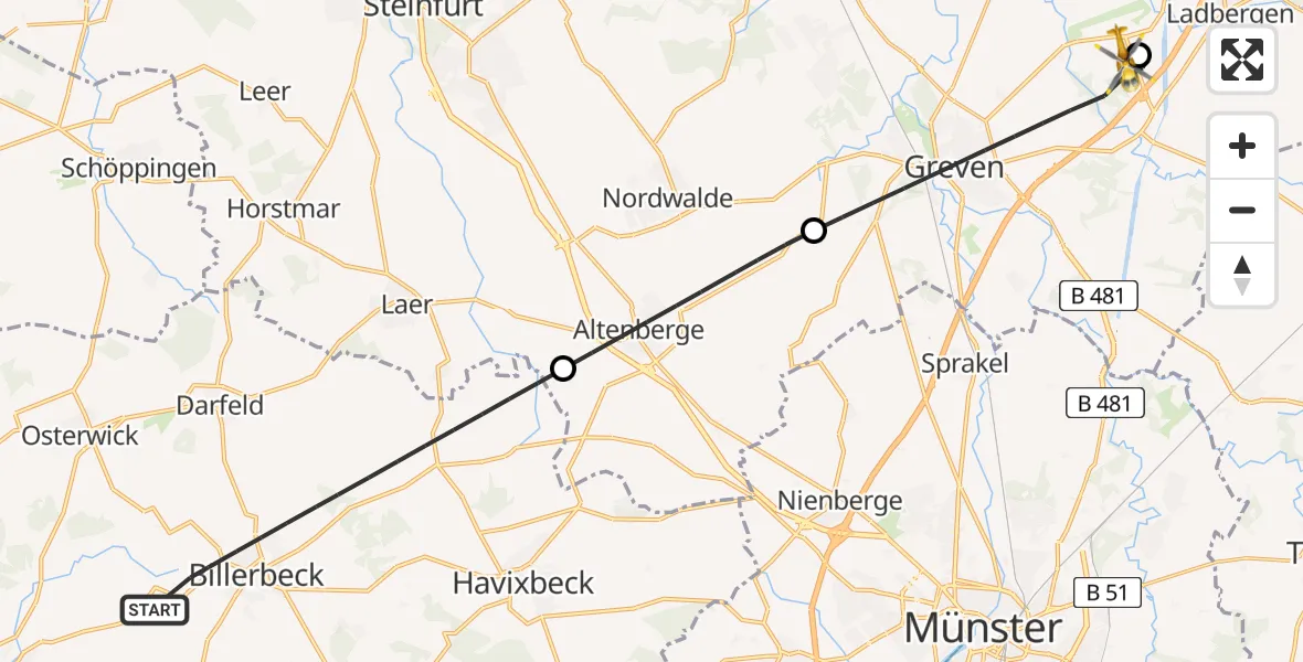 Flugroute Ambulanzhubschrauber Billerbeck - Christoph  Westfalen-ADAC, 13 Mai 2026, 16:33