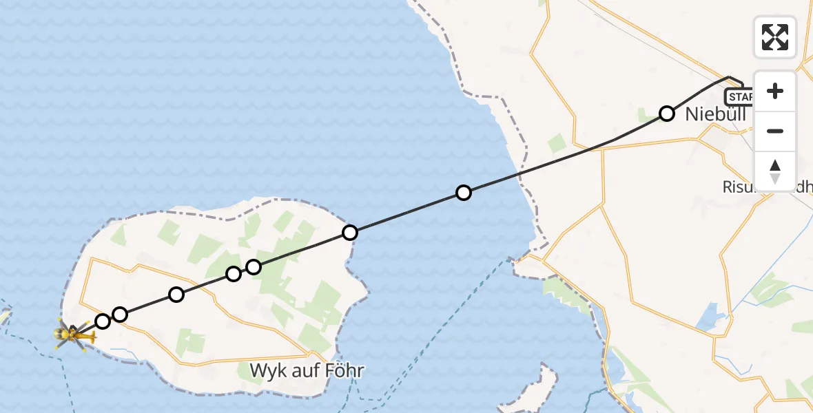 Flugroute Rettungshubschrauber Niebüll - Utersum, 13 Mai 2026, 16:56