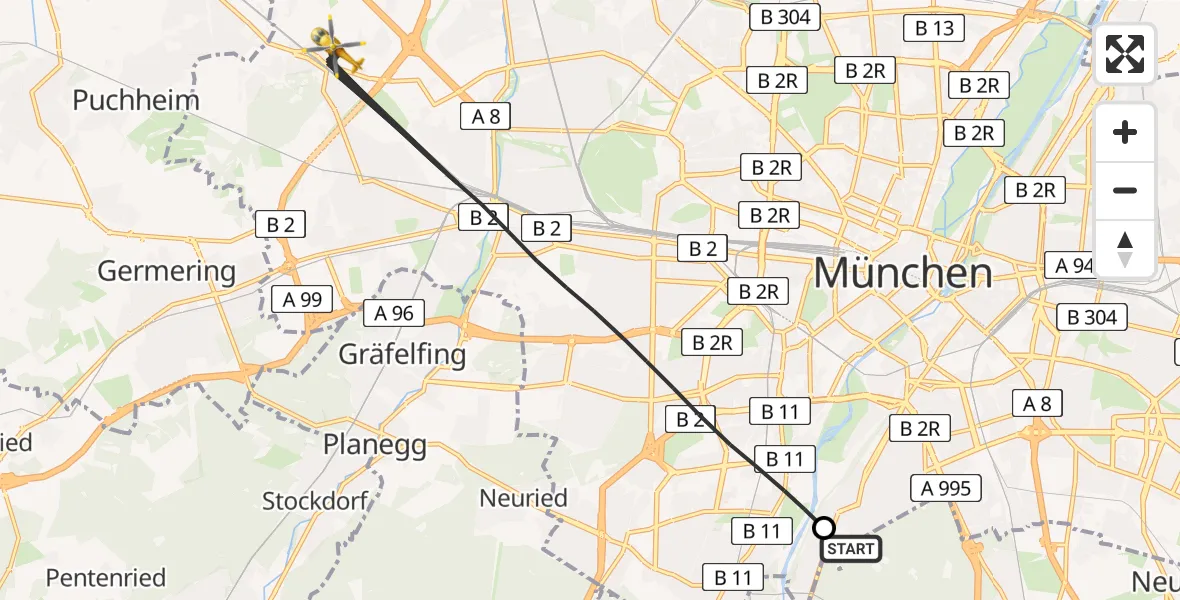 Flugroute Rettungshubschrauber ADAC Air Rescue Center Hubschrauberlandeplatz (Christoph 1) - München, 13 Mai 2026, 16:57