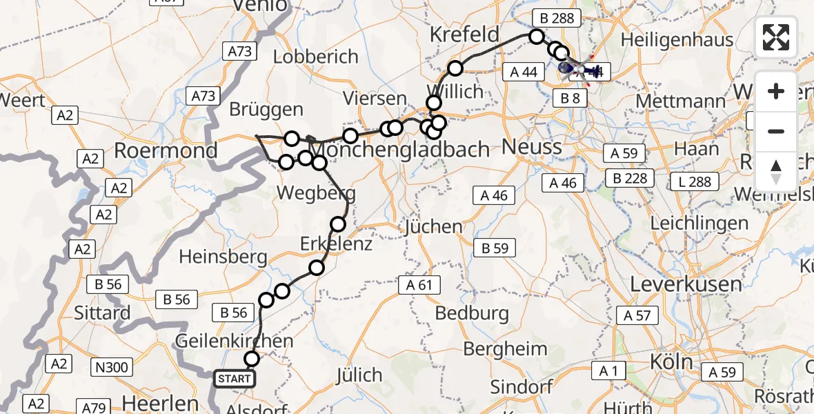 Flugroute Polizeihubschrauber Übach-Palenberg - Düsseldorf Flughafen, 13 Mai 2026, 17:01