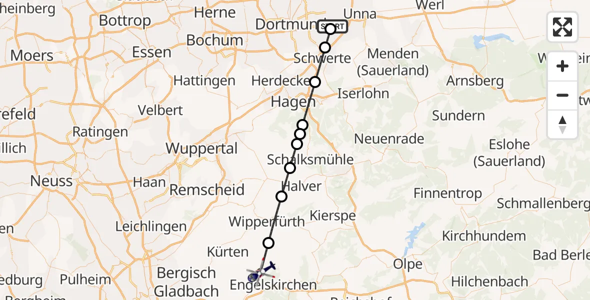 Flugroute Polizeihubschrauber Dortmund Flughafen - Lindlar, 13 Mai 2026, 17:28