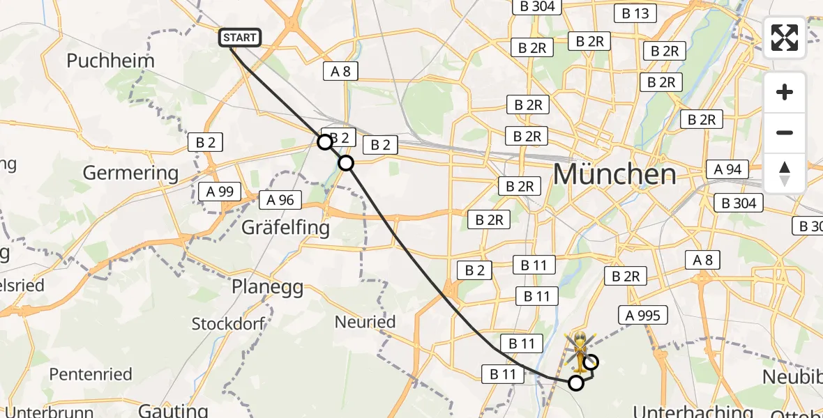 Flugroute Rettungshubschrauber München - ADAC Air Rescue Center Hubschrauberlandeplatz (Christoph 1), 13 Mai 2026, 17:30