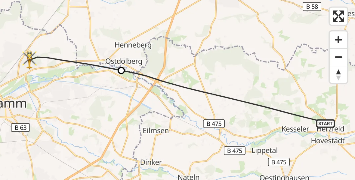 Flugroute Rettungshubschrauber Lippetal - Hamm, 13 Mai 2026, 17:30