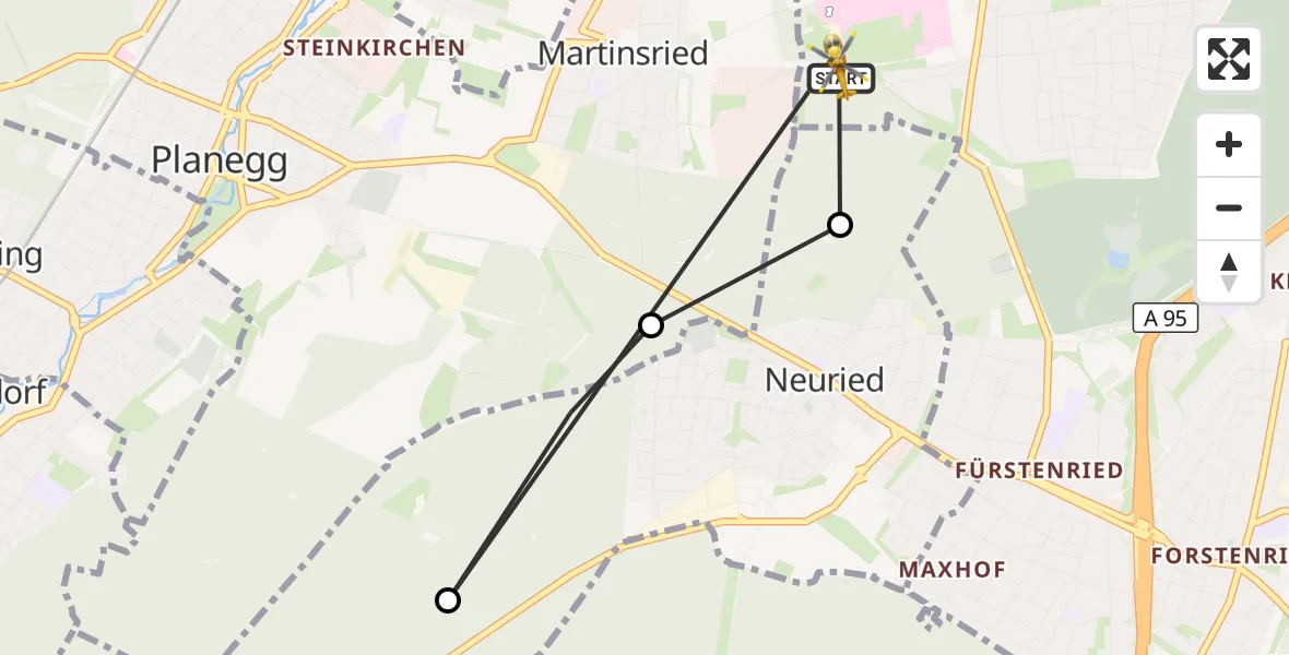 Flugroute Rettungshubschrauber DRF Air Rescue München Hubschrauberlandeplatz - DRF Air Rescue München Hubschrauberlandeplatz, 13 Mai 2026, 17:47
