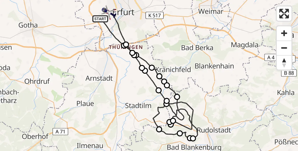 Flugroute Polizeihubschrauber Erfurt - Erfurt, 13 Mai 2026, 17:52