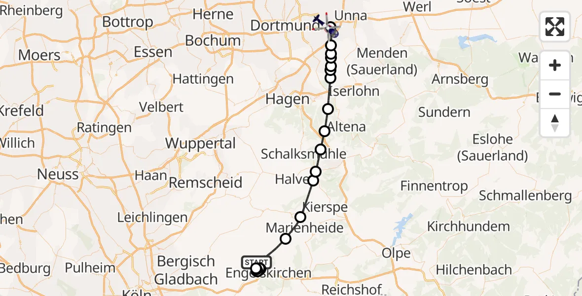 Flugroute Polizeihubschrauber Lindlar - Dortmund Flughafen, 13 Mai 2026, 17:56