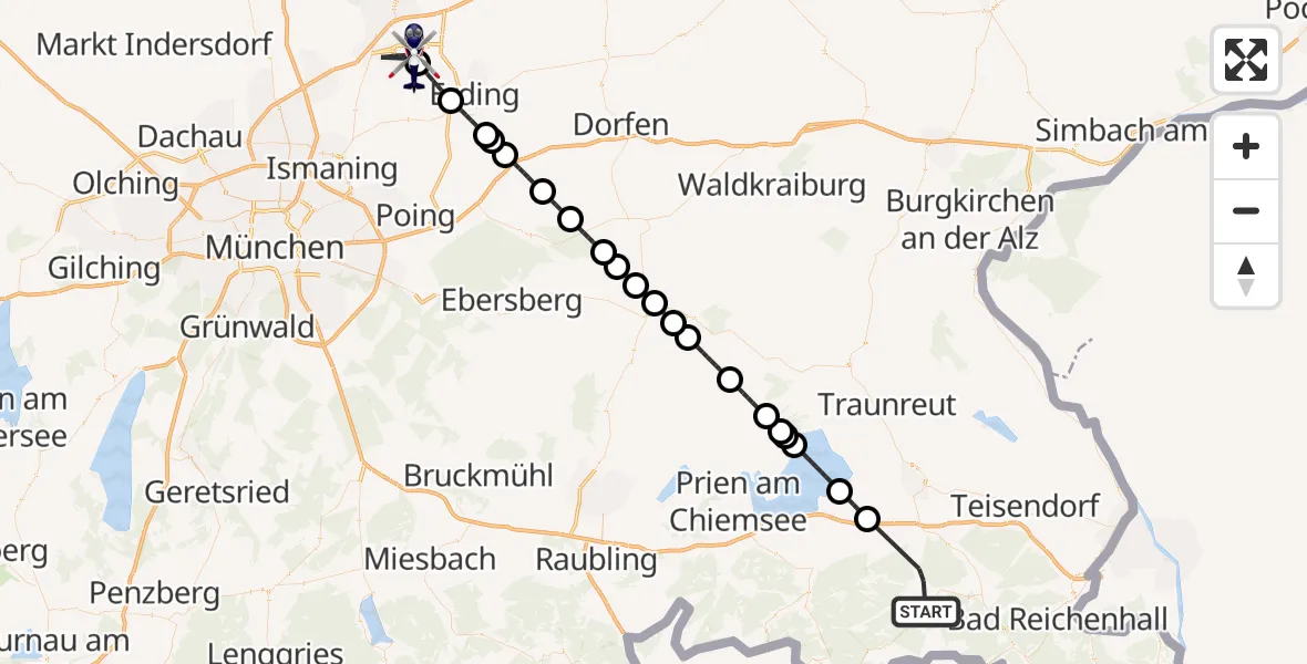Flugroute Polizeihubschrauber Ruhpolding - München Flughafen, 13 Mai 2026, 18:09
