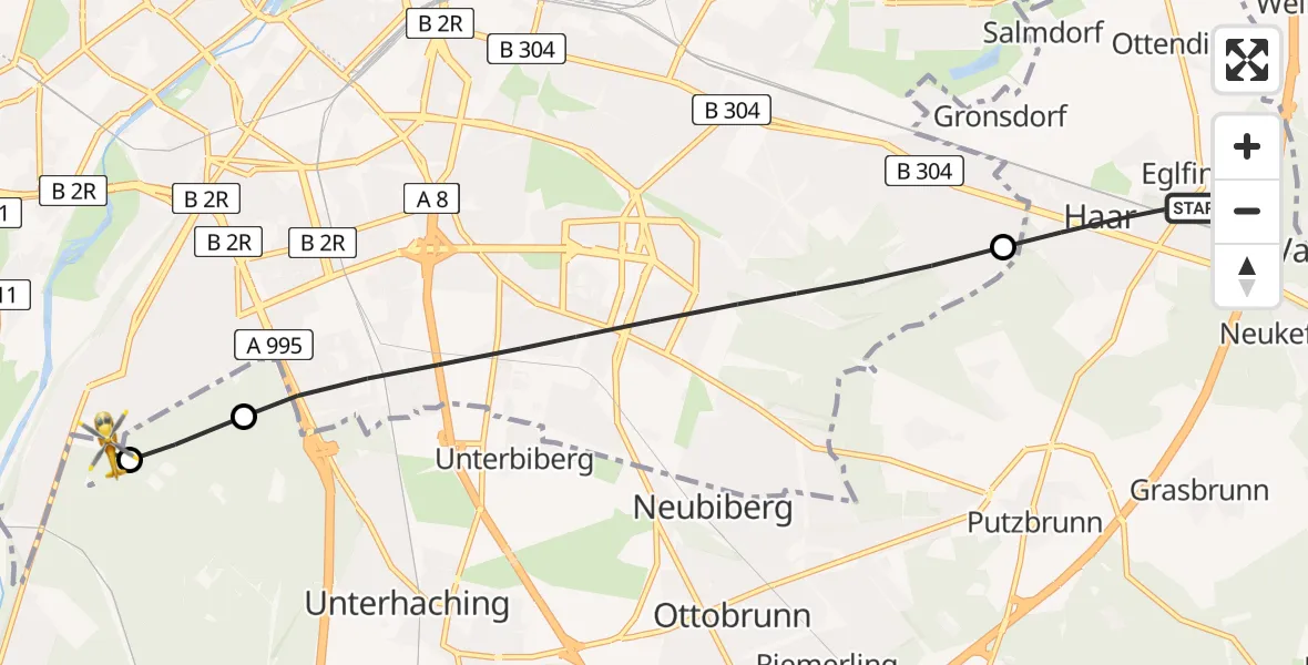 Flugroute Rettungshubschrauber Haar - ADAC Air Rescue Center Hubschrauberlandeplatz (Christoph 1), 13 Mai 2026, 18:18