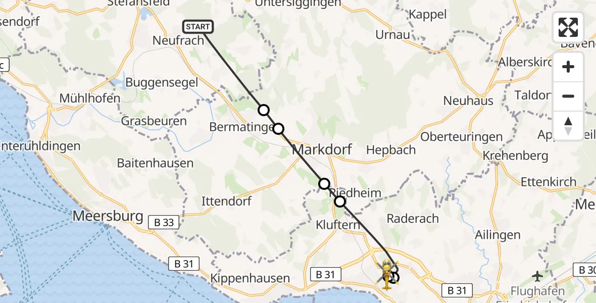 Flugroute Rettungshubschrauber Salem - Friedrichshafen Hospital, 13 Mai 2026, 18:22