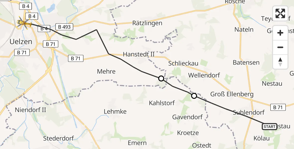 Flugroute Rettungshubschrauber Suhlendorf - Uelzen, 13 Mai 2026, 18:25