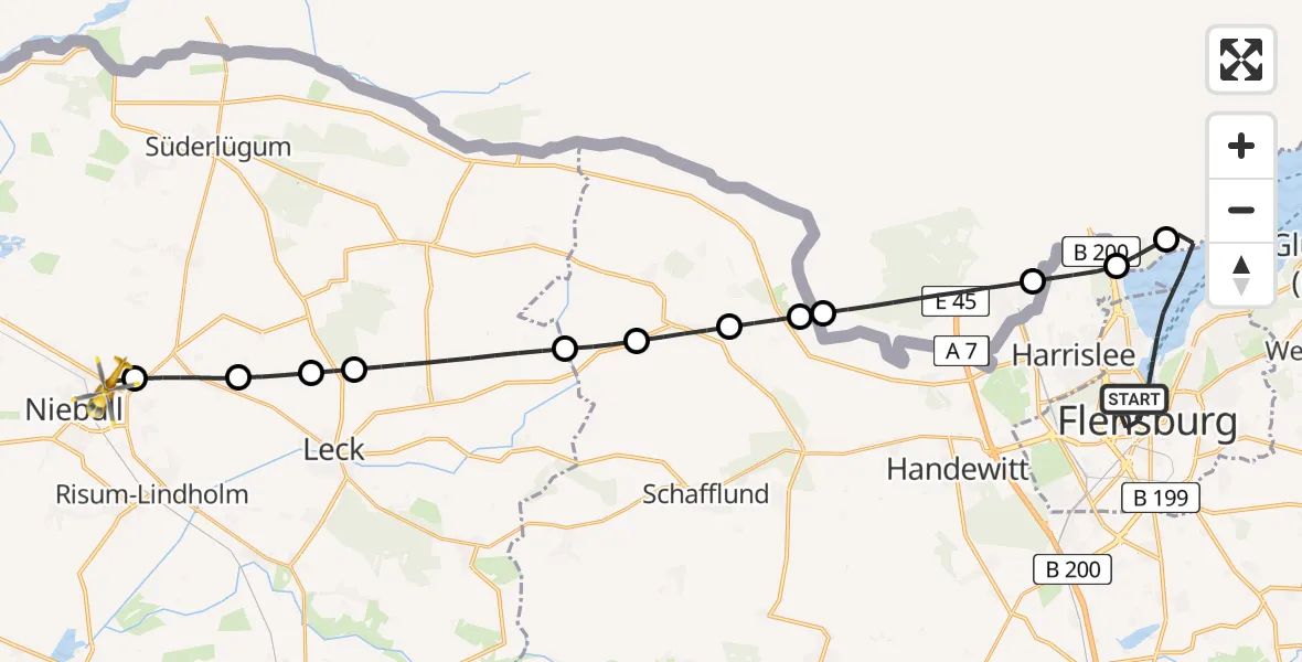 Flugroute Rettungshubschrauber Flensburg - Niebüll, 13 Mai 2026, 18:26