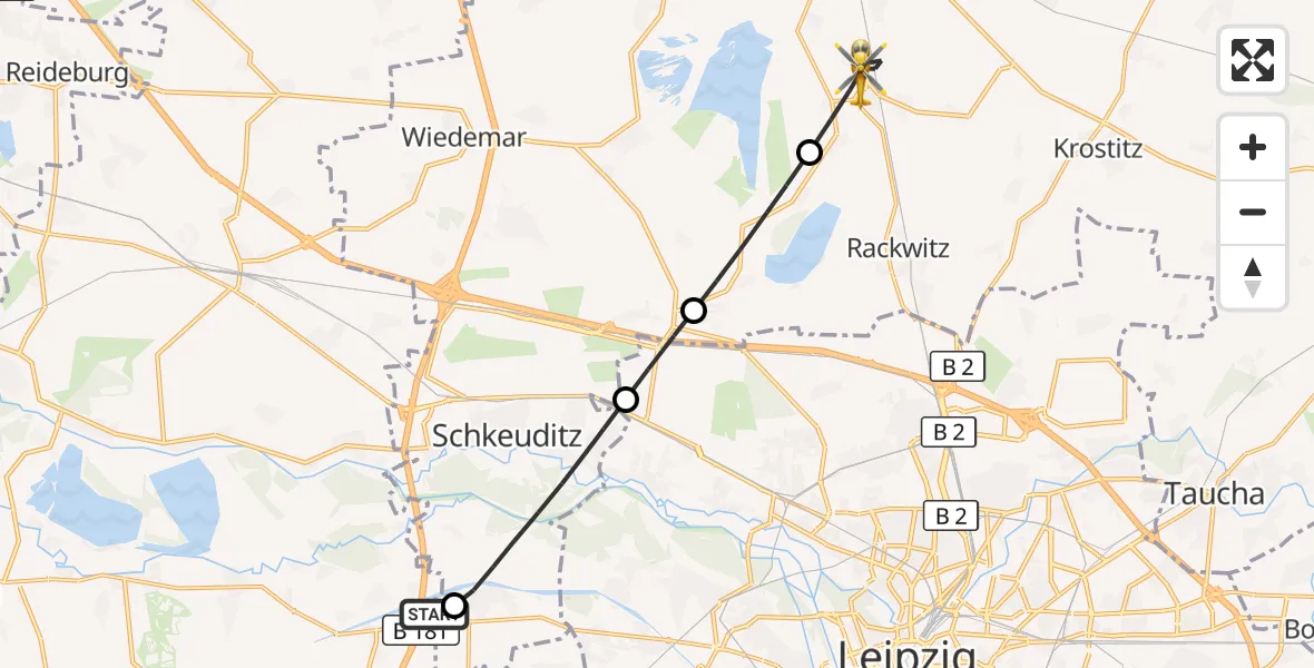 Flugroute Rettungshubschrauber ADAC Air Rescue Station Leipzig/Schkeuditz-Dölzig Hubschrauberlandeplatz (Christoph 61) - Rackwitz, 13 Mai 2026, 18:26