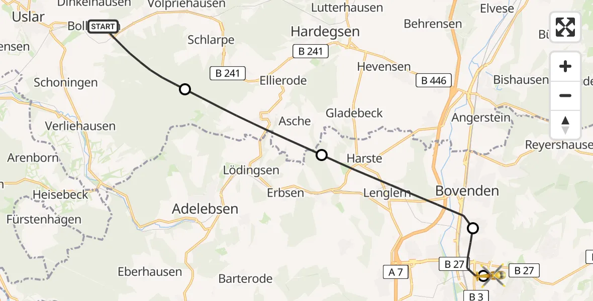 Flugroute Rettungshubschrauber Uslar - Göttingen University Clinic Hubschrauberlandeplatz, 13 Mai 2026, 18:46