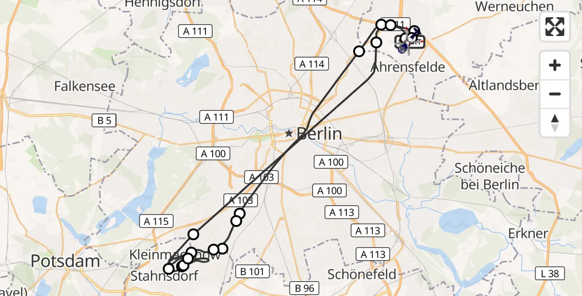Flugroute Polizeihubschrauber Ahrensfelde Hubschrauberlandeplatz - Ahrensfelde Hubschrauberlandeplatz, 13 Mai 2026, 18:51